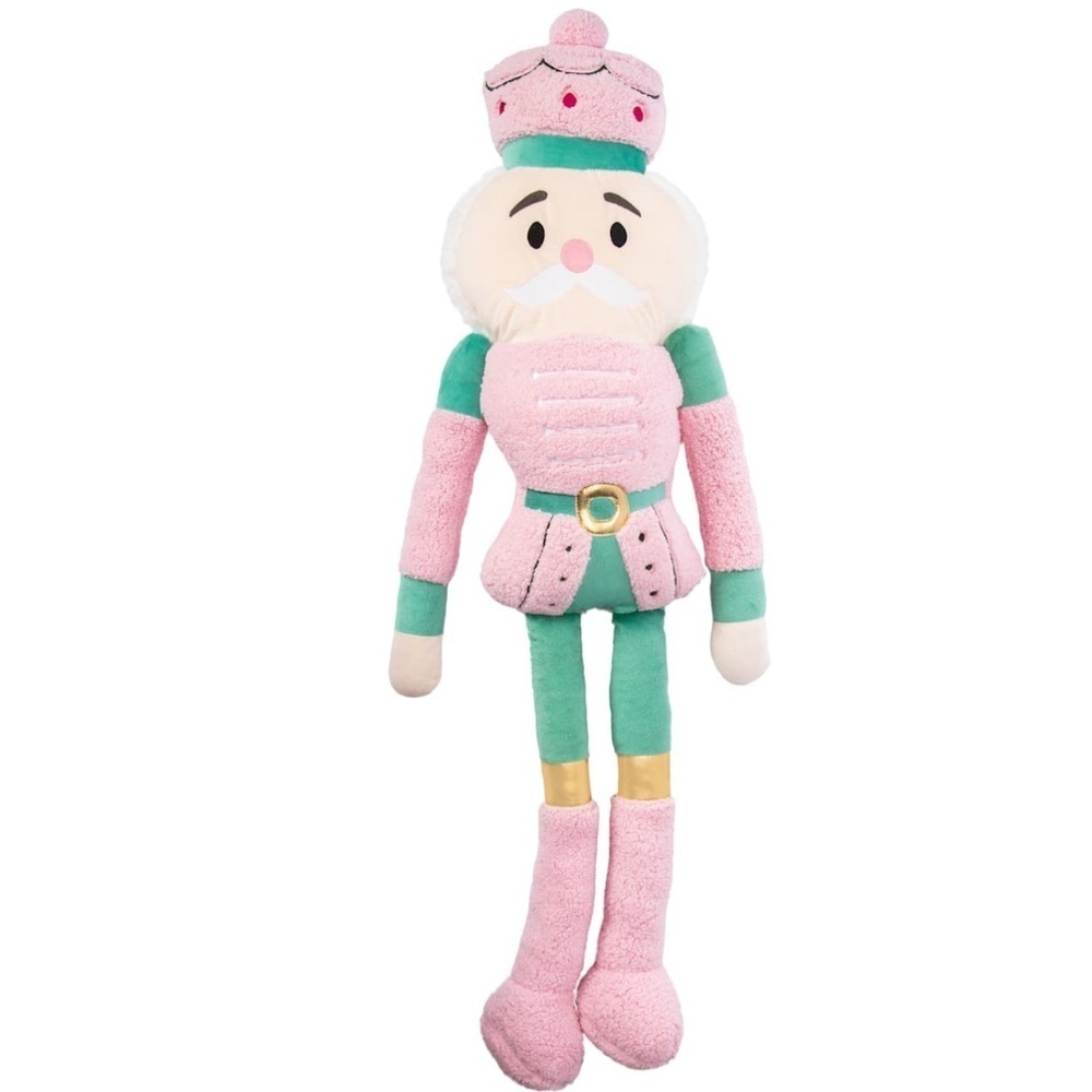 Pink and Green Nutcracker Plush Pillow Decor Christmas NEW Large 40”x12”x4.5”
